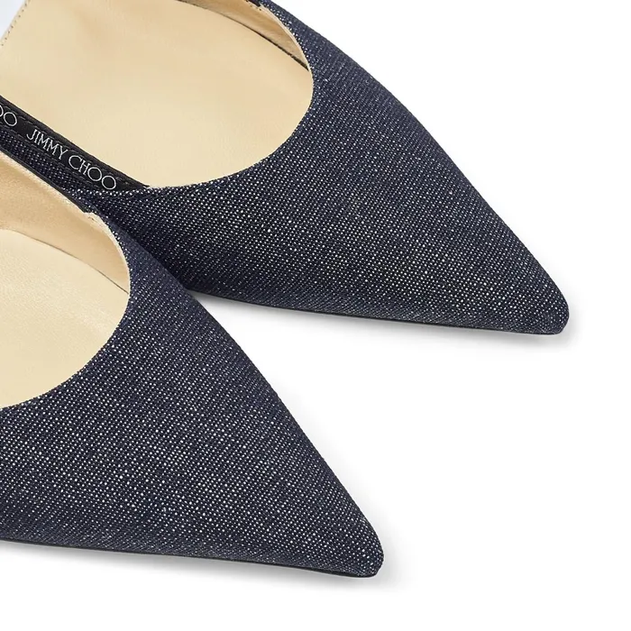 Ree Flat Indigo Denim Fabric Pointed Flats With LogoWoven Ribbon Indigo Women JIMMY CHOO Flats
