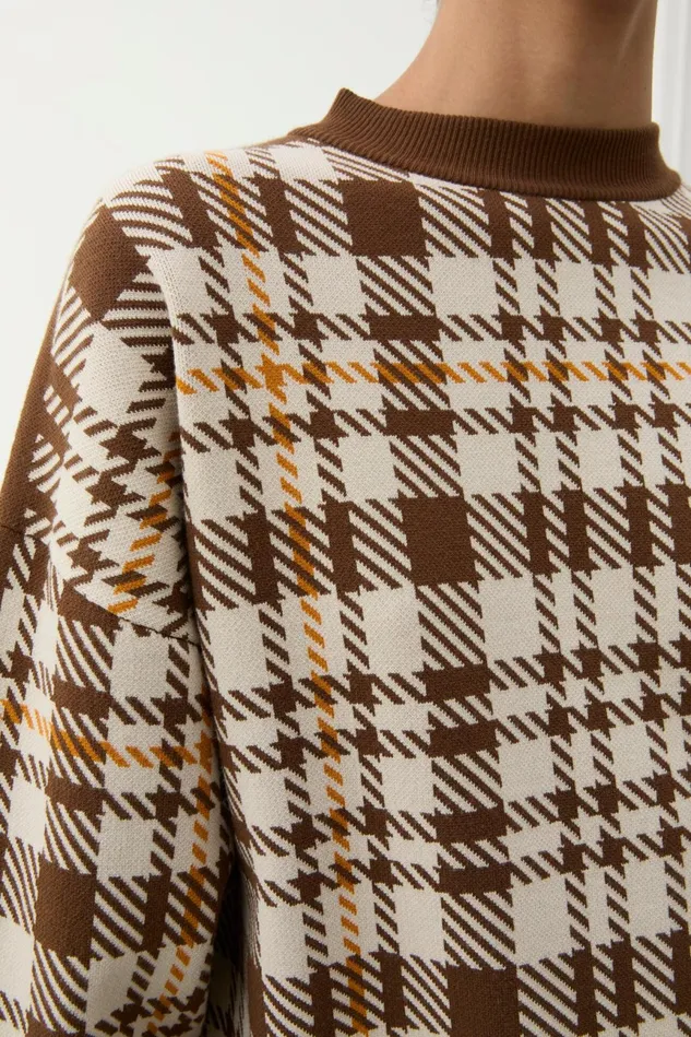 Reilly Eco Check Sweater Brown Women Rodebjer Knitwear