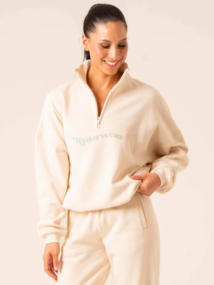 Reserve Half Zip Jumper 8211 Chalk Women Ryderwear Jackets and Sweaters