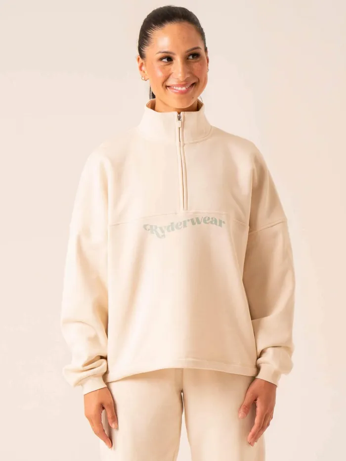 Reserve Half Zip Jumper 8211 Chalk Women Ryderwear Jackets and Sweaters