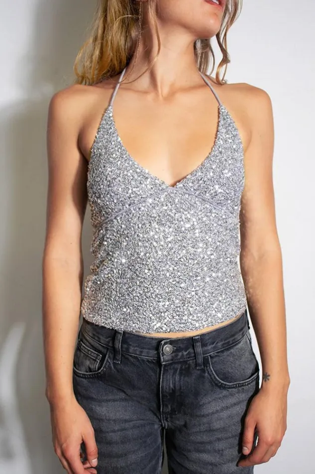 Rhinestone Top Women Subdued Tops