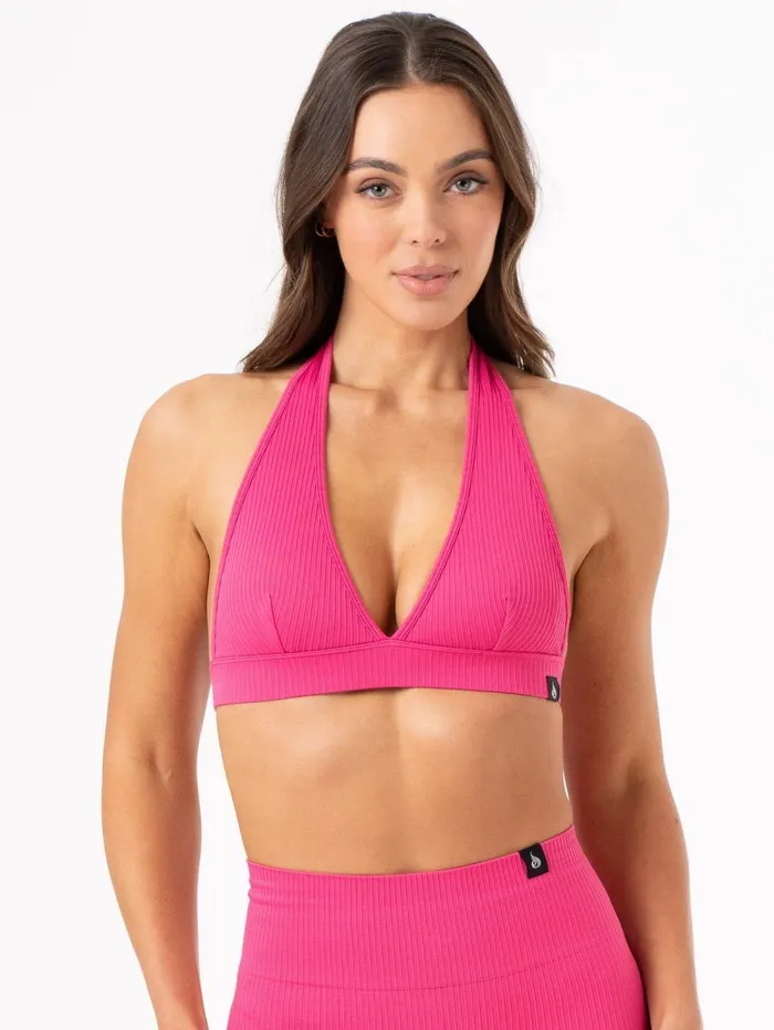 Rib Seamless Halter Sports Bra 8211 Hot Pink Women Ryderwear Sports Bras