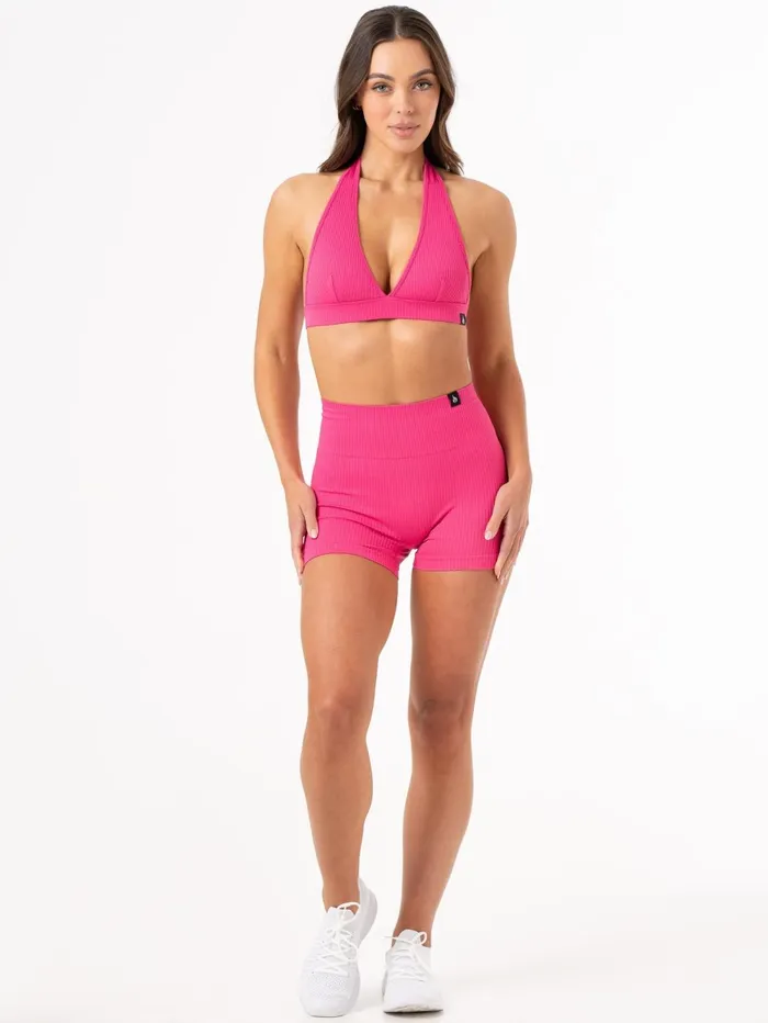 Rib Seamless Halter Sports Bra 8211 Hot Pink Women Ryderwear Sports Bras