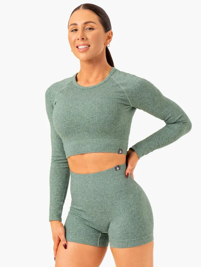 Rib Seamless Long Sleeve Top 8211 Green Marl Women Ryderwear Tops
