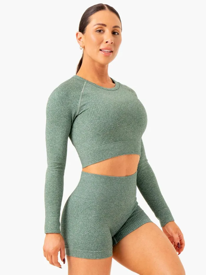 Rib Seamless Long Sleeve Top 8211 Green Marl Women Ryderwear Tops