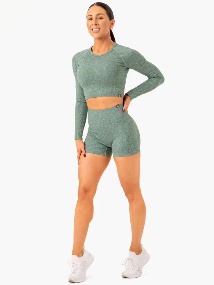 Rib Seamless Long Sleeve Top 8211 Green Marl Women Ryderwear Tops