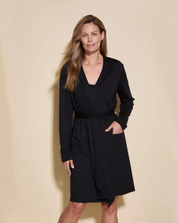 Robes Women Cosabella Bella Long Sleeve Robe With Pockets Black