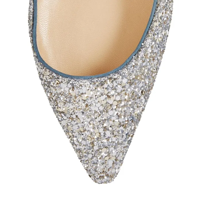 Romy 100 Silver And Dusk Blue Fireball Glitter Dgrad Fabric Pointy Toe Pumps Silverdusk Blue Women JIMMY CHOO Bridal Shoes