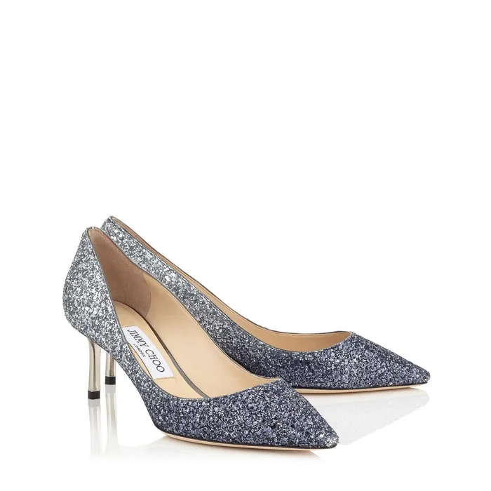 Romy 60 Navy And Silver Coarse Glitter Degrad Pointy Toe Pumps Navysilver Women JIMMY CHOO Bridal Shoes