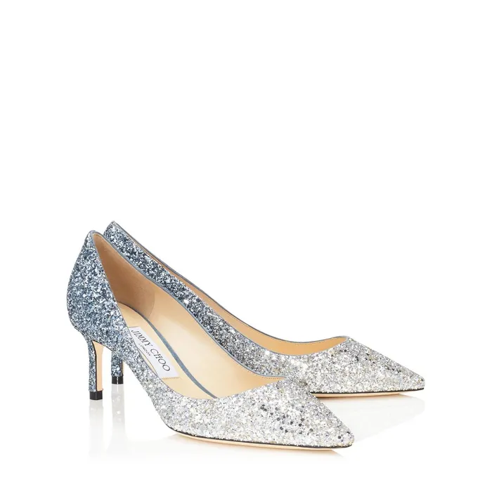 Romy 60 Silver And Dusk Blue Fireball Glitter Dgrad Fabric Pointy Toe Pumps Silverdusk Blue Women JIMMY CHOO Bridal Shoes