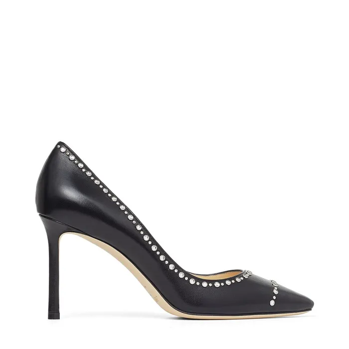 Romy 85 Black Nappa Leather Pointed Pumps With Crystal Rhinestones Blacksilver Women JIMMY CHOO Pumps Romy 85 Black Nappa Leather Pointed Pumps With Crystal Rhinestones Blacksilver Women JIMMY CHOO Pumps