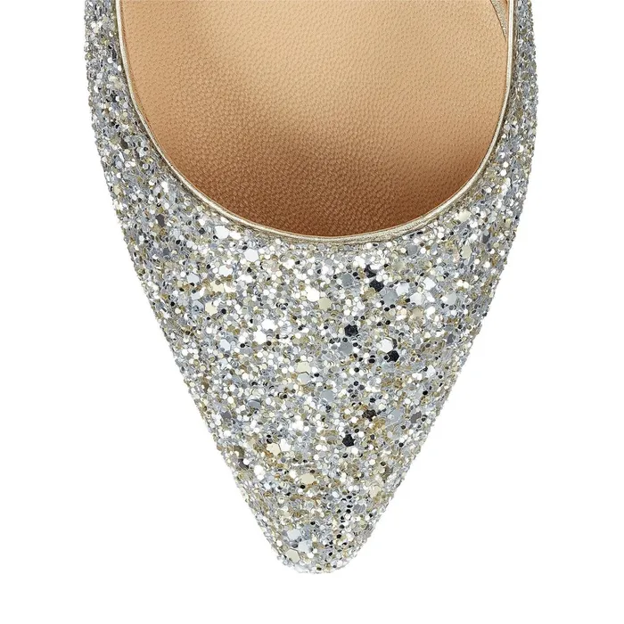 Romy 85 Champagne Coarse Glitter Fabric Pointy Toe Pumps Champagne Women JIMMY CHOO Bridal Shoes