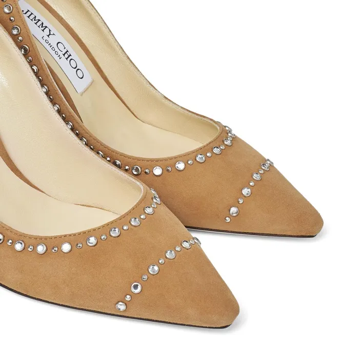 Romy 85 Hazel Suede Pointed Pumps With Crystal Rhinestones Hazelsilver Women JIMMY CHOO Pumps