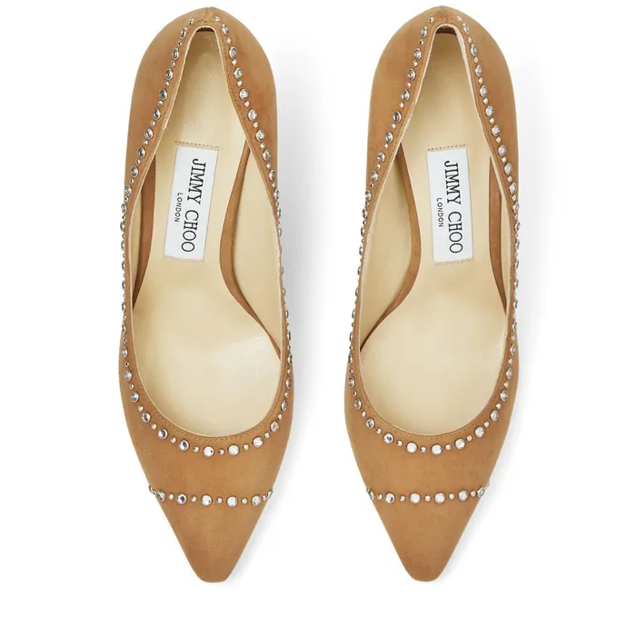 Romy 85 Hazel Suede Pointed Pumps With Crystal Rhinestones Hazelsilver Women JIMMY CHOO Pumps