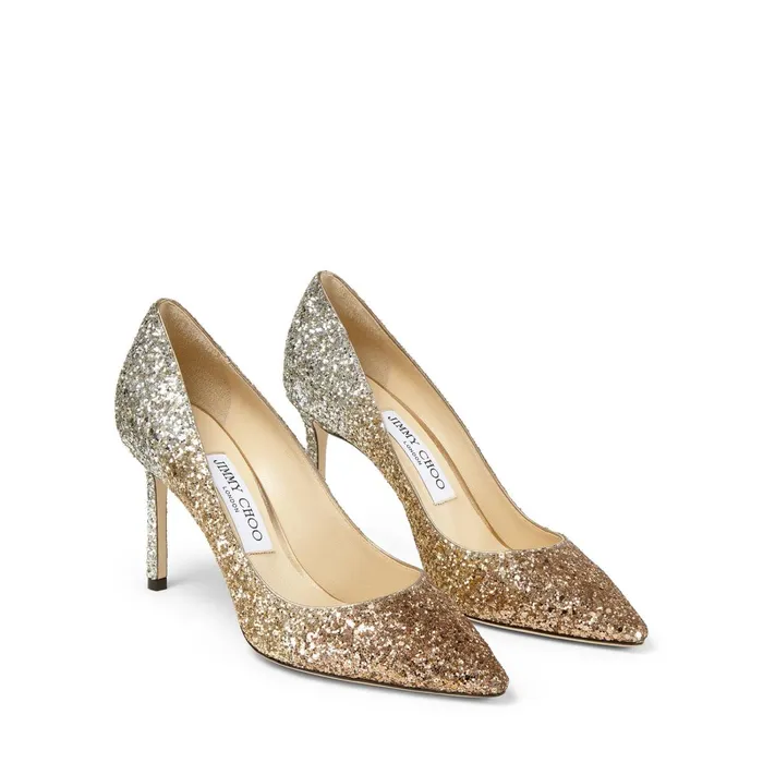 Romy 85 Metallic Glitter Degrad Pointed Pumps Rose Goldgoldsilver Women JIMMY CHOO Bridal Shoes