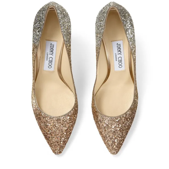 Romy 85 Metallic Glitter Degrad Pointed Pumps Rose Goldgoldsilver Women JIMMY CHOO Bridal Shoes