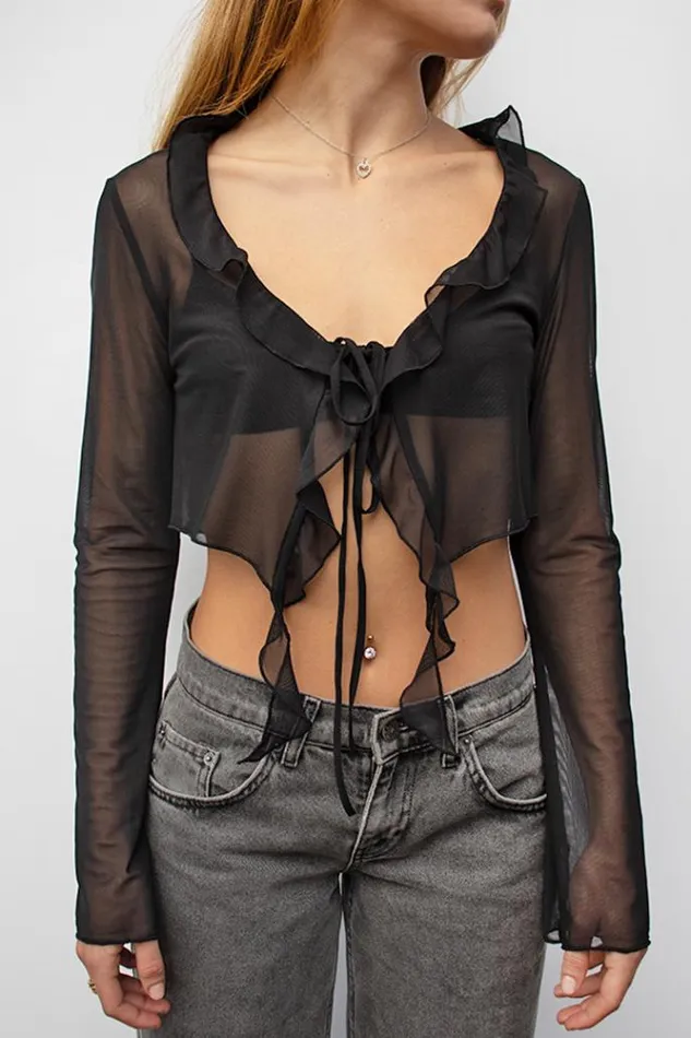 Ruffle Cardigan Women Subdued Sweaters