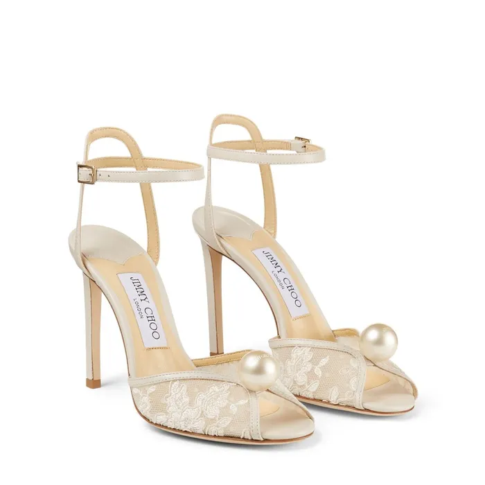 Sacora 100 Ivory Floral Lace Sandals With Pearl Detail Ivorywhite Women JIMMY CHOO Bridal Shoes
