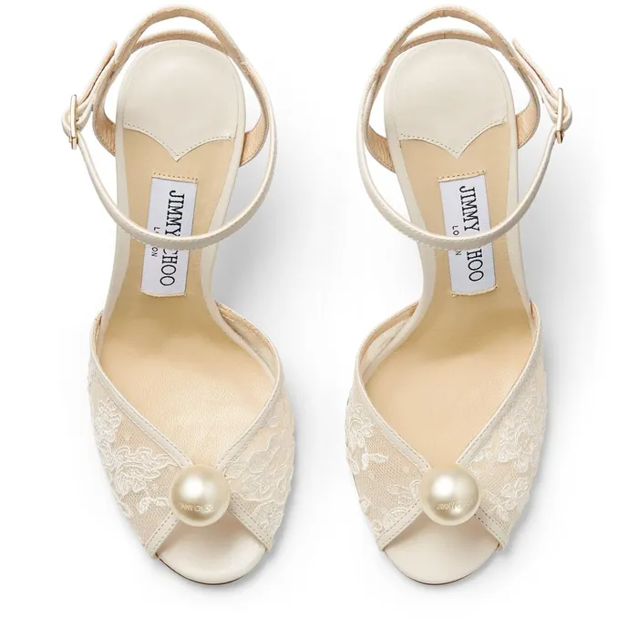Sacora 100 Ivory Floral Lace Sandals With Pearl Detail Ivorywhite Women JIMMY CHOO Bridal Shoes