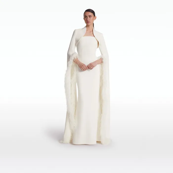 Safiyaa Amari Ivory FeatherTrimmed Bolero And Soshin Dress Women Capes Harnesses