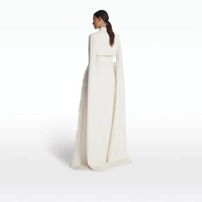 Safiyaa Amari Ivory FeatherTrimmed Bolero And Soshin Dress Women Capes Harnesses