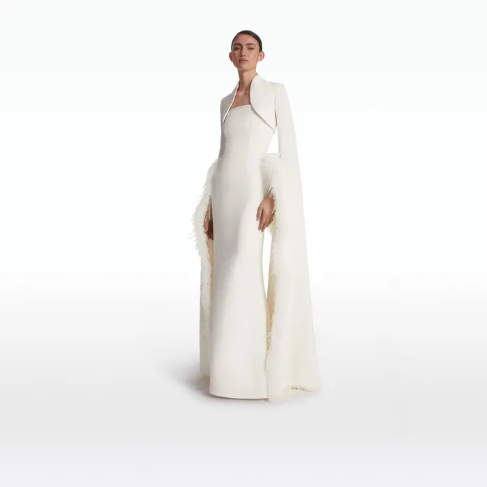Safiyaa Amari Ivory FeatherTrimmed Bolero And Soshin Dress Women Capes Harnesses