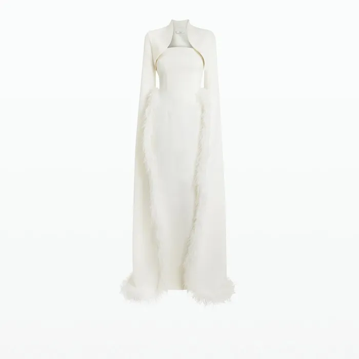 Safiyaa Amari Ivory FeatherTrimmed Bolero And Soshin Dress Women Capes Harnesses
