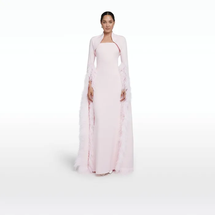 Safiyaa Amari Pale Pink FeatherTrimmed Bolero With Soshin Dress Women Dresses