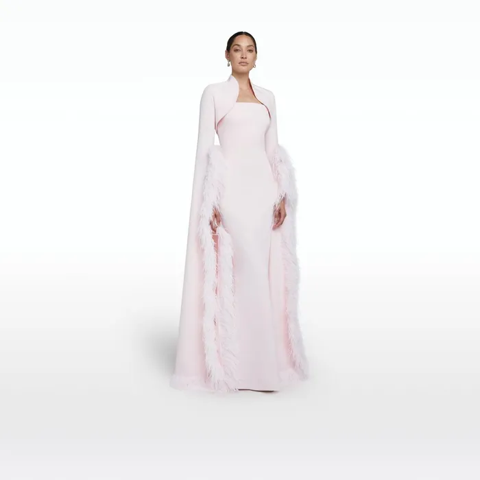 Safiyaa Amari Pale Pink FeatherTrimmed Bolero With Soshin Dress Women Dresses