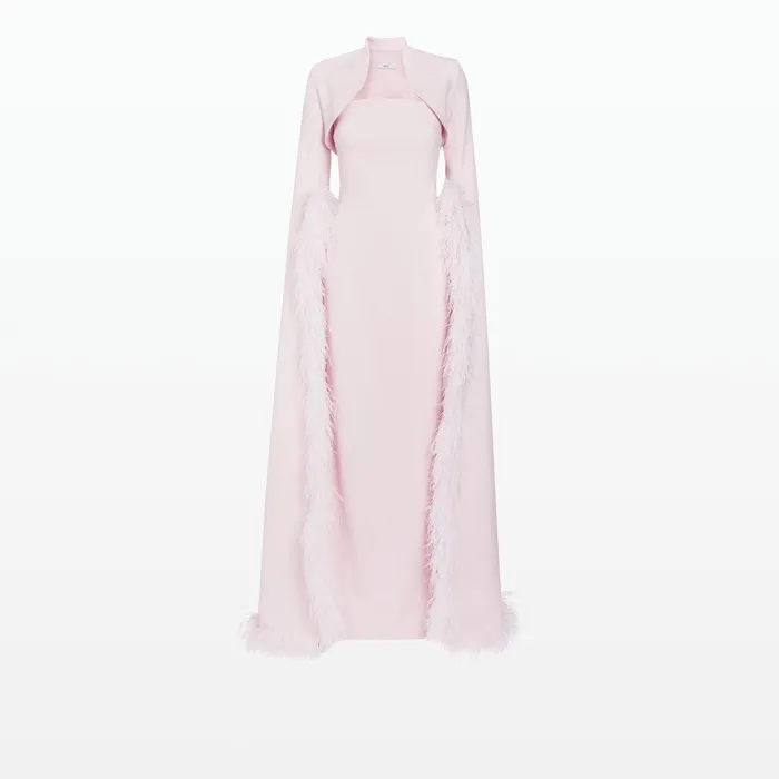 Safiyaa Amari Pale Pink FeatherTrimmed Bolero With Soshin Dress Women Dresses