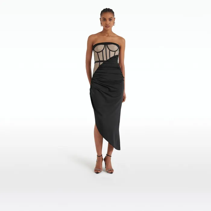 Safiyaa Ames Black Midi Dress Women Dresses