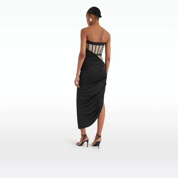 Safiyaa Ames Black Midi Dress Women Dresses