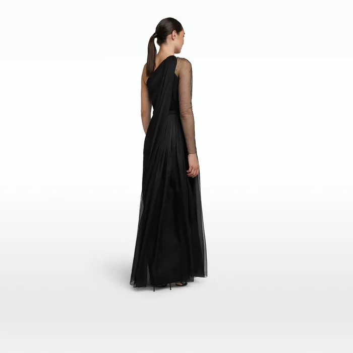 Safiyaa Anita Black Long Dress With Embroidered Belt Women Dresses