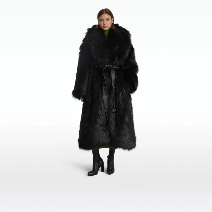 Safiyaa Anital Black Faux Fur Coat Women Jackets Coats