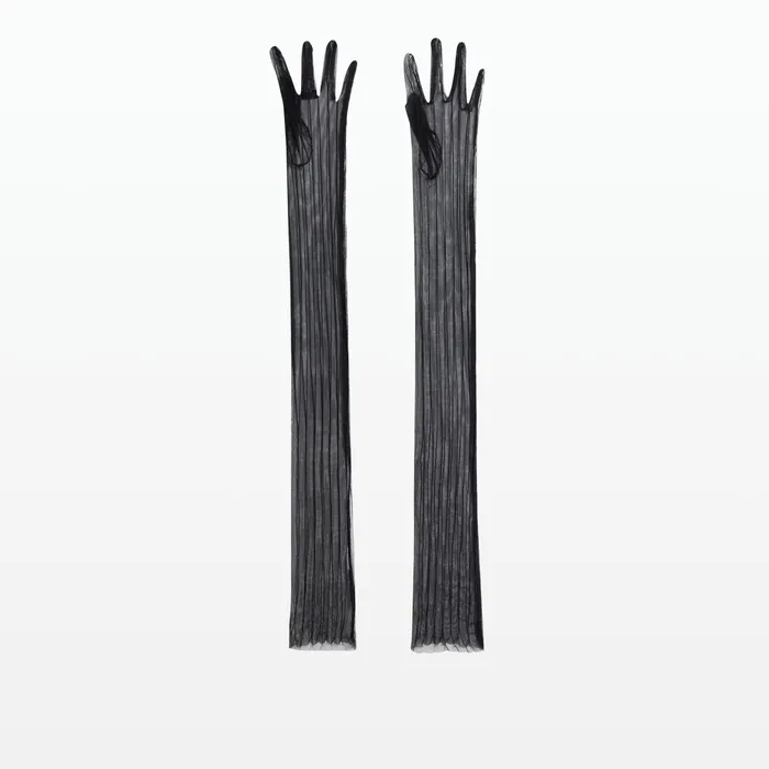 Safiyaa Ari Black Pintucked Tulle Gloves Women Accessories