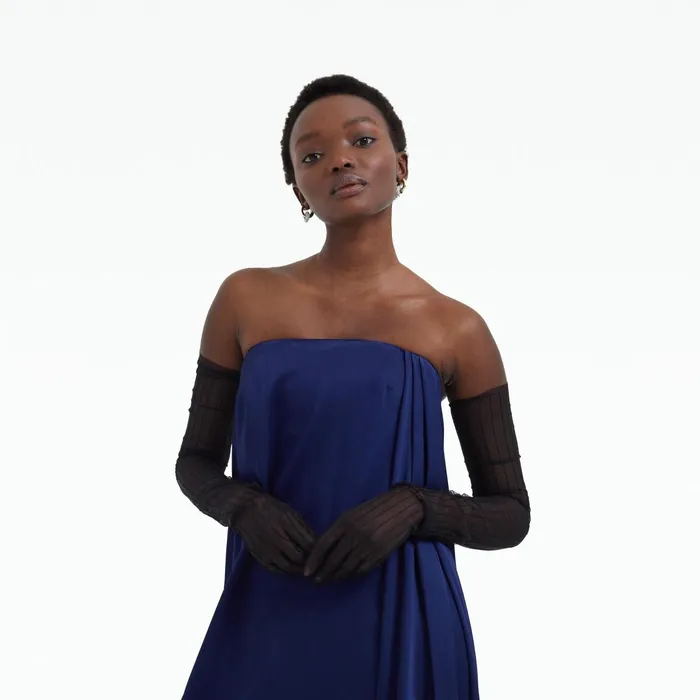 Safiyaa Ari Black Pintucked Tulle Gloves Women Accessories