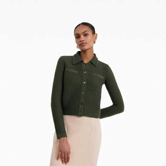 Safiyaa Artemis Olive Crochet Jacket Women Knitwear