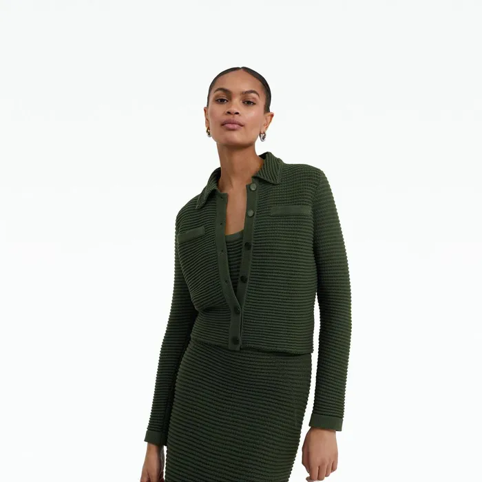 Safiyaa Artemis Olive Crochet Jacket Women Knitwear