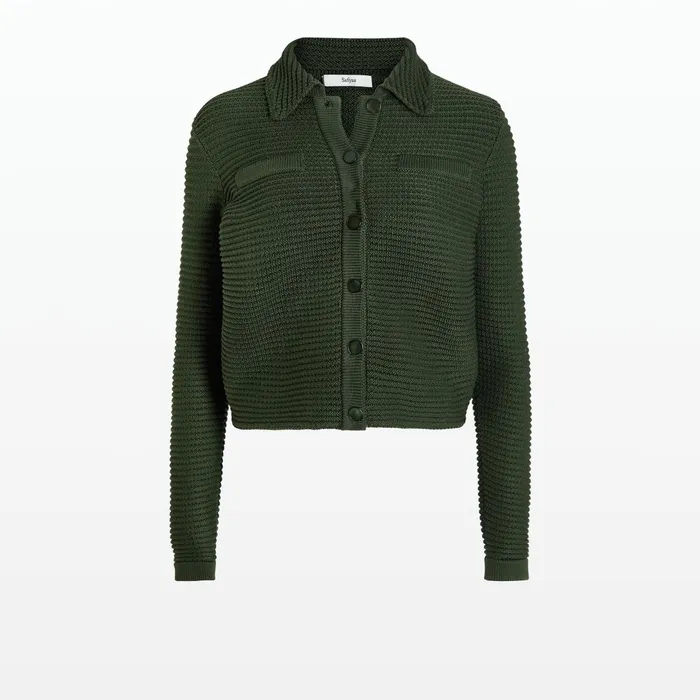 Safiyaa Artemis Olive Crochet Jacket Women Knitwear