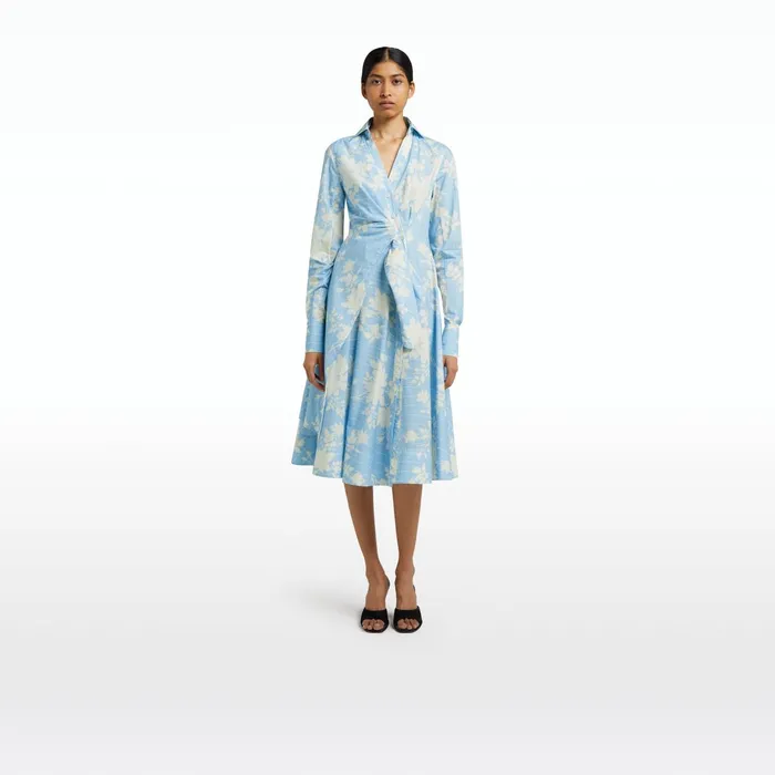 Safiyaa Asteria Pale Blue and White Midi Dress Women Dresses