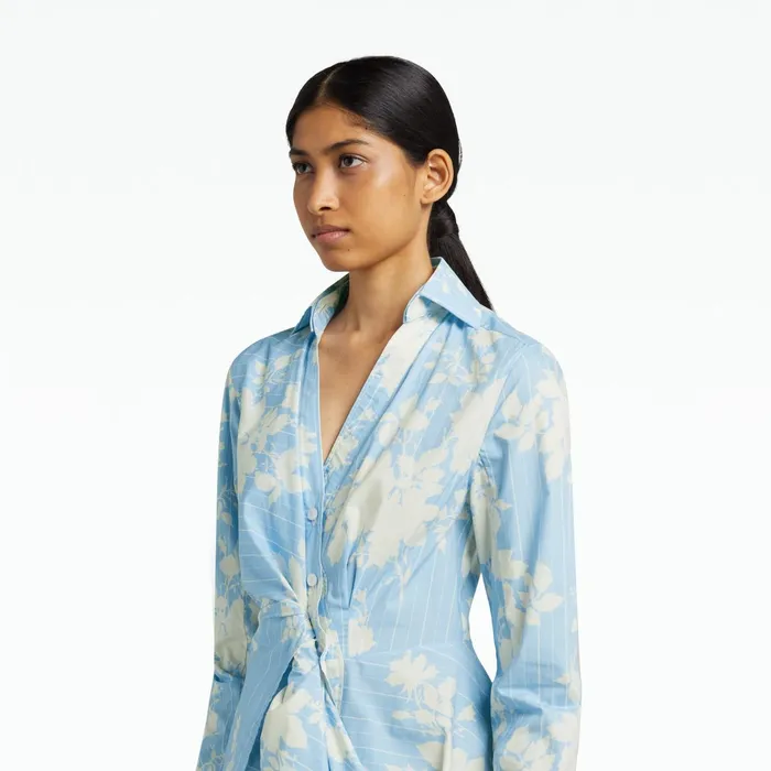 Safiyaa Asteria Pale Blue and White Midi Dress Women Dresses