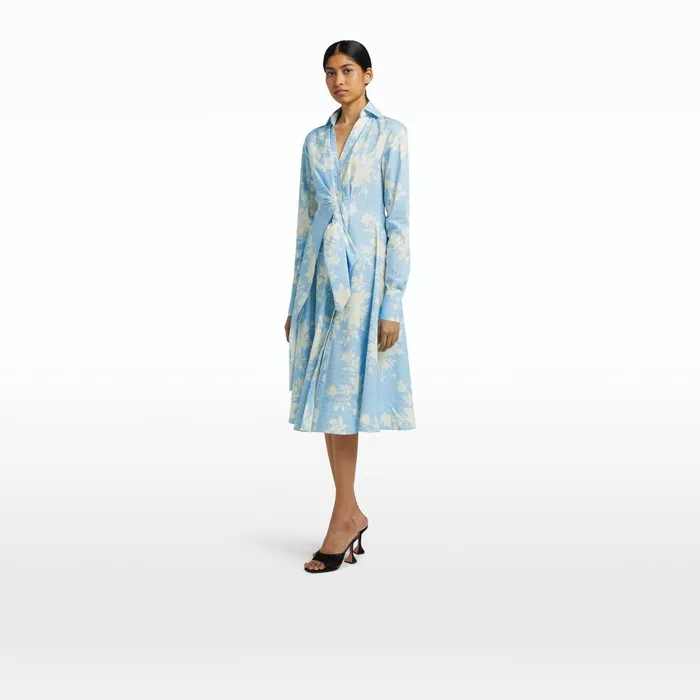 Safiyaa Asteria Pale Blue and White Midi Dress Women Dresses