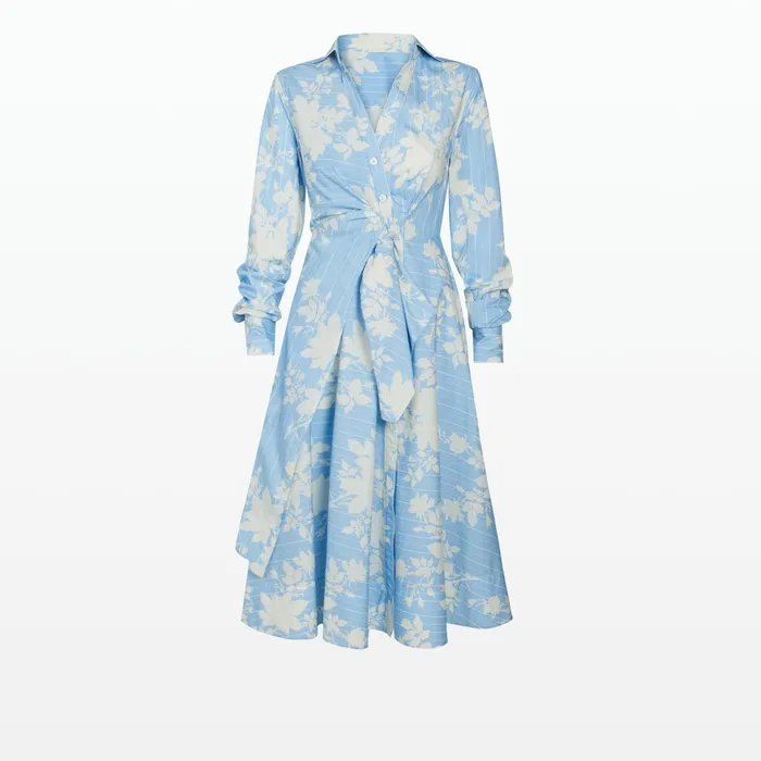 Safiyaa Asteria Pale Blue and White Midi Dress Women Dresses