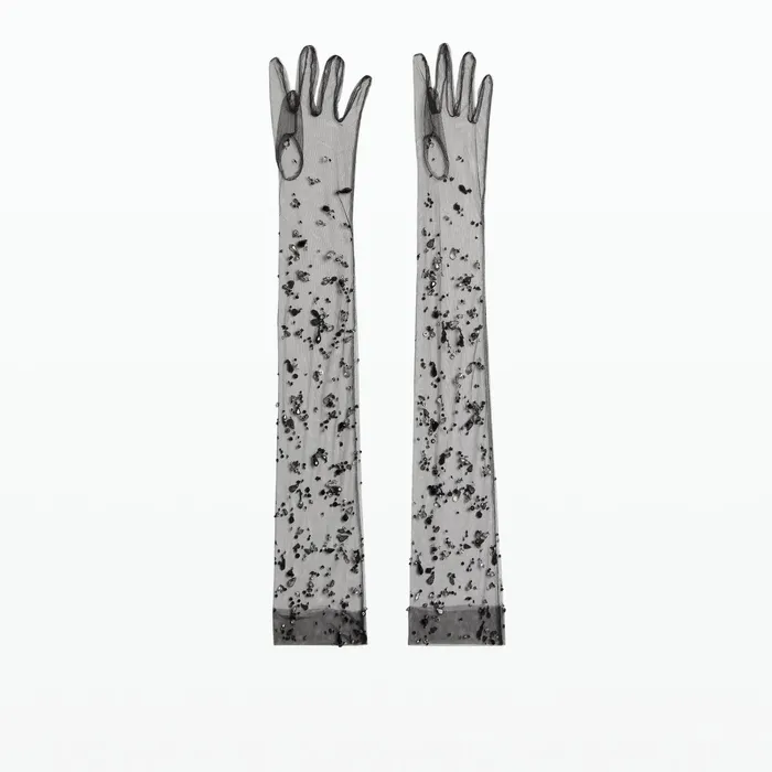 Safiyaa Astin Black Cluster Drops Embroidered Gloves Women Accessories