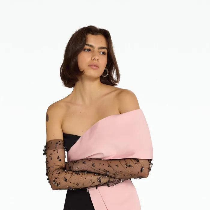 Safiyaa Astin Black Cluster Drops Embroidered Gloves Women Accessories