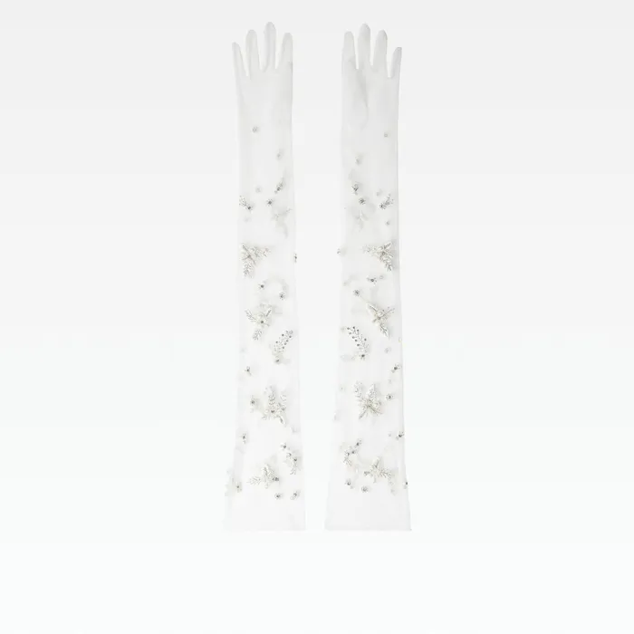 Safiyaa Astin Ivory and Pearl Floral Gloves Women Accessories