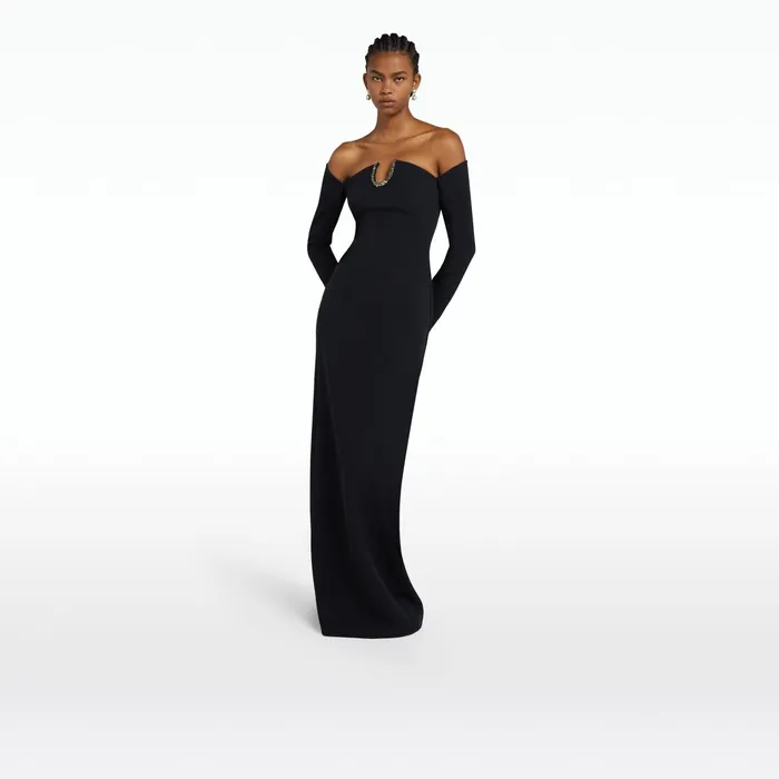 Safiyaa Bessy Black Long Dress Women Dresses