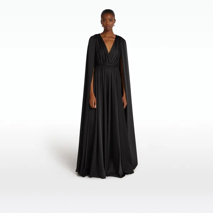 Safiyaa Bianca Black Long Dress Women Capes Harnesses