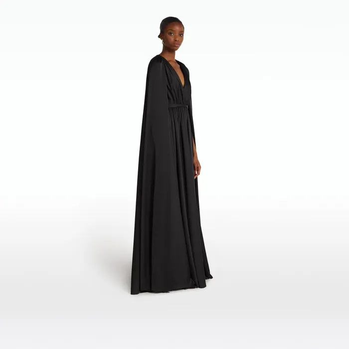 Safiyaa Bianca Black Long Dress Women Capes Harnesses
