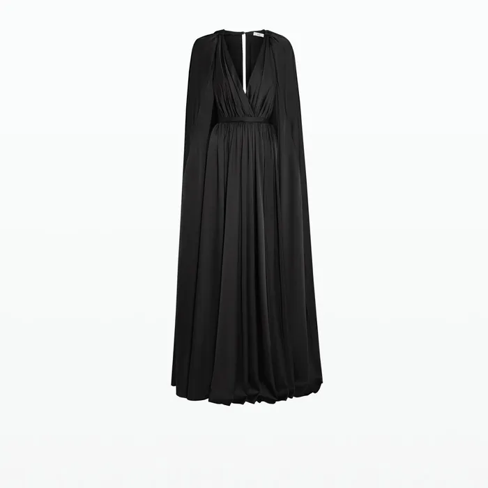 Safiyaa Bianca Black Long Dress Women Capes Harnesses